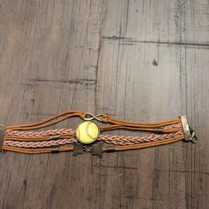Softball, Butterflies And Infinity Charm Leather Bracelet